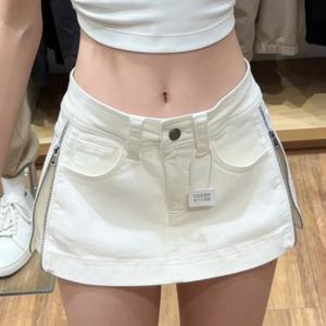 TEMU 여성용 아메리칸 양면 지퍼 활용도 높은 데님 스커트, 슬림 화이트 숏 스커트, 패셔너블하고 활용도 높은 A라인 스커트