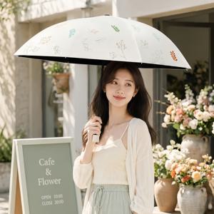 TEMU 성인 여성용 미니 플라워 자외선 차단 양산 - 화이트 컬러 식물 패턴 우산, 가벼운 휴대용 디자인, 데일리 외출·여행·야외활동용