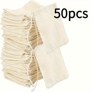 TEMU 남녀 선물용 50개 천연 베이지/ 드로스트링 백 대량 팩 - 안전한 잠금 장치가 있는 튼튼한 원단 보관 가방, 결혼 선물, 보석 보관 및 선물용 린넨 파우치에 적합