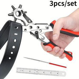 TEMU 회전 헤드가 있는 탄소강 가죽 펀칭 플라이어, 벨트, 시계 스트랩 및 아일렛 다중 사이즈 펀칭에 적합 - 편안한 그립이 있는 회전 펀칭 도구