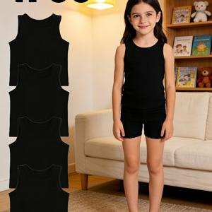 TEMU 4pcs 세트 조끼 여아용 블랙 민소매 상의 아기 핏 편안한 안감 베이스 레이어 (상품 사이즈가 작음, 사이즈 업 1단계로 착용 권장)