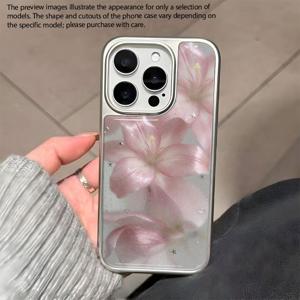 TEMU 휴대폰 케이스 - 은은한 핑크 릴리 패턴, 어린이에게 인기, 아이폰 17 Pro Max 17 Plus 17 Air 17 16 15 14 13 12 11 특수 전기 도금 폰 케이스, 레진 및 전기 도금 디자인, 패셔너블하고 트렌디함