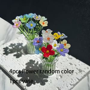 TEMU 미니 유리 꽃 장식 1/5개 랜덤 색상 수제 유리 불어만든 꽃 피규어 수집용 장식품, 꽃병 포함, 어머니의 날 생일 발렌타인데이 테이블 중앙 장식품 정원 DIY 공예용, UV 차단