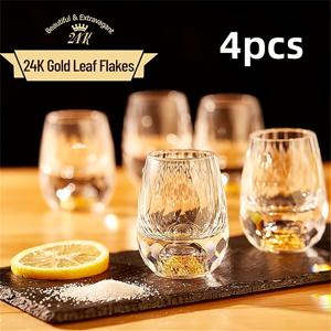 TEMU 골든 리프 디테일이 돋보이는 우아한 유리 샷글라스 4pcs 세트 - 15ml/0.5oz 재사용 가능한 테킬라/메스칼 컵, 식기세척기 안전, 아버지의 날 선물로 완벽
