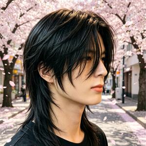 TEMU Pure Bla Layered Choppy Hair Wig, Medium-Length Youthful Hairstyle, Trimmable for Cosplay Styling, Fa-Covering Style with Choppy Bangs, Heat-Resistant Synthetic Fiber