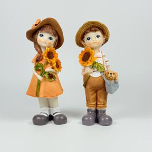 TEMU 스트로 햇 커플 수지 조각상, 홈데코와 휴일선물용 러스틱 스타일