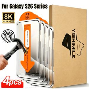 TEMU 4개입 먼지 없는 HD 강화 유리 액정 보호 필름, 삼성 갤럭시 S22 5G/S22+ 5G/S23/S23+/S24/S25/S26/Plus/Ultra/S25 Edge/S25 FE 시리즈에 적합, 부드러운 모서리, 반사 방지, 파손 방지, 스크래치 방지 유리, 케이스 호환