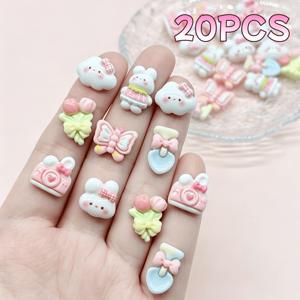 TEMU 미니 수지 라인석 플랫백 20개입 팩 (주문당 20개) 네일 아트, 스크랩북킹, DIY 공예, 부활절 장식용 - 생동감 넘치는 토끼, 부케 & 나비 장식, 가정용 공예품 액세서리용 플랫백 라인석