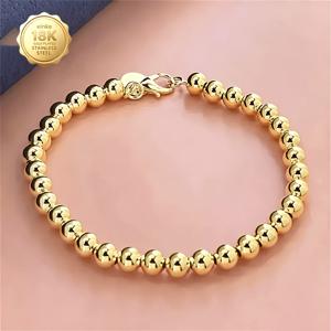 TEMU 1개 18K 골드 도금 고급스러운 팔찌, 정교한 6mm 비즈 - 결혼식 및 파티용으로 완벽