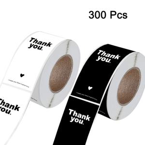 TEMU 2롤 (롤당 300개) 자체 접착식 광택 감사 스티커, 선물 포장, 라벨, 선물 상자 및 베이킹 장식용 - 흑백, 선물, 장식 라벨용, 종이 상자용 영구 사용