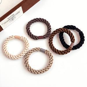 TEMU 5개입 두꺼운 고탄성 헤어 타이, 심플한 땋은 헤어밴드, 손상 없는 헤어 액세서리, 안정적인 고정력, 고품질 단색 헤어밴드, 여성용 데일리용