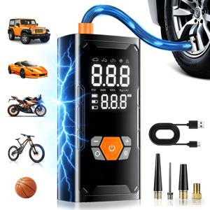 TEMU 150PSI 휴대용 에어 컴프레서 - 디지털 압력 게이지, LED 라이트, USB 충전, 디지털 타이어 압력 표시 및 충전식 리튬 이온 배터리, 무선 디자인, 자동차, 자전거, 및 다양한 볼 아이템용