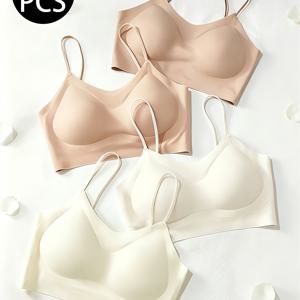 TEMU 4pcs Summer Thin, Seamless Solid Color Women's Bra Without Steel Rings, Comfortable Thin Shoulder Straps, Soft, Light, Breathable and -sagging Bra