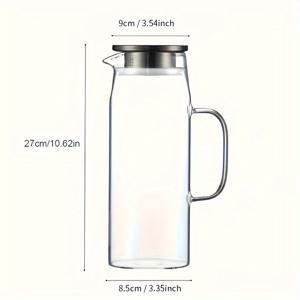 TEMU 1개 1500ml 50oz 스테인리스 스틸 뚜껑 고탄소 유리 냉수 주전자, 고온 저항 유리 음료 물병