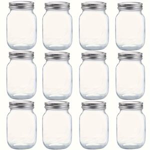 TEMU 6개입, 12개입, 16 Oz 유리 메이슨 병, 유리 보관 용기, 간장 병, 일반 밀봉 뚜껑, 잼, 샐러드 드레싱, 꿀, 샤워/결혼 선물에 적합.