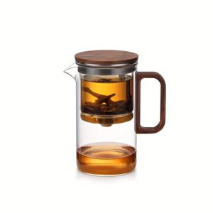 - 내열 유리 찻주전자, 자석 스위치, 솔리드 우드 컵 뚜껑, 유리 필터, 16.9oz