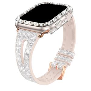 TEMU Apple Watch 컬러 체인지 스몰 허리 스트랩 + 할로우 케이스 - 여성 패션 스파클링 스몰 허리 컬러 체인지 조절 가능 실리콘 스트랩 & 반짝이는 라인스톤 장식 매력적인 귀여운 할로우 케이스 2개 세트 (봉투 포장)