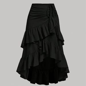 TEMU 새로운 패션 비대칭 플리츠 밑단 디자인 멀티 레이어 여성 스커트