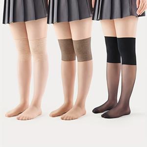 TEMU 여성용 플러스 사이즈 무릎 위 양말 3팩, 여름용 초박형 오버 더 니 스타킹, 에어컨 방에 적합한 안티 스냅 긴 튜브 양말 블랙, 살구색 및 커피 색상