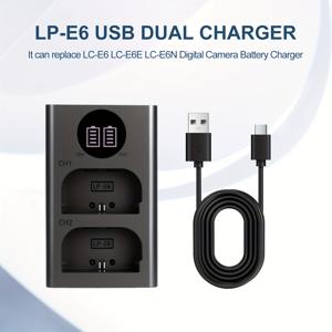 TEMU LP-E6NH LP-E6 배터리 USB 듀얼 충전기 캐논 EOS R7, R6, R5, 5DS, 6D, 90D, 80D, 70D, 60D, 60DA, 5D Mark IV, 5D Mark III, 5D Mark II, 6D Mark II용