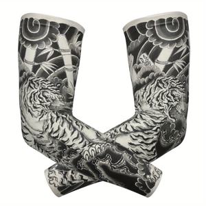 TEMU 대나무 숲에서 디자인된 전통 일본 스타일의 맹렬한 호랑이 3D 슬리브 커버 한 쌍, 검정과 흰색 잉크 워시