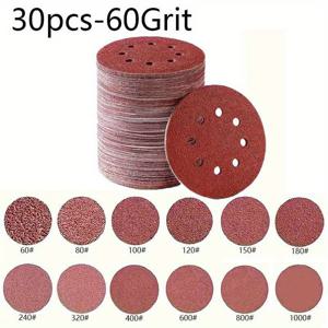 TEMU 30개입 5인치(125mm) 원형 사포, 8구멍 연마지, 60/80/100/120/150/180/240/320/400/600/800/1000 그릿, 광택용