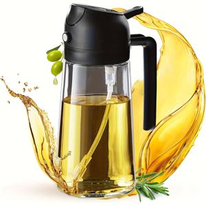 TEMU 470ml 누수 방지 듀얼 오일 디스펜서 병 (듀얼 스퀴즈 및 튜브 포함) - 요리, 튀김, 샐러드 드레싱, 에어프라이어, BBQ, 그릴용 강력 주방 오일 디스펜서 - 가정 및 야외용 간편 세척 오일 스퀴저
