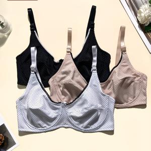 TEMU 3pcs 세트 플러스 사이즈 얇은 물방울 무늬 브라, 순수한 욕망 스타일 여성용 조절 가능한 스트랩, 언더버스트 지지, 하체 처짐 방지, 쉐이핑 후크 앤 아이 란제리