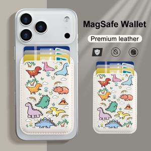 TEMU 만화 공룡 패턴 MagSafe 마그네틱 카드 홀더, Funas 다양한 휴대폰 모델과 호환 가능, 4가지 색상 제공, 탭 앤 고 기능 지원, 고급 무광택 질감 미끄럼 방지, 소스 화이트웨어 UV 프린팅 (부활절 선물)