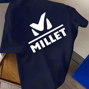 TEMU 남성용 Millet 로고 티셔츠 - 세련된 어반 스타일, 부드럽고 통기성 좋은, 패션 섬유, 클래식 라운드넥, 반팔 여름 티, 캐주얼 그래픽 티셔츠