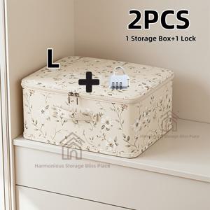 TEMU 2개 세트 (보관 용기 1개 + 잠금 장치 1개) 프린트 옥스포드 원단 보관함 | 다기능, 공간 효율적인 정리함 (옷장, 침실, 주방 등) - 책, 의류, 침구 보관에 적합 | 디자인, 직사각형 모양