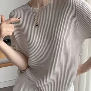 TEMU 럭셔리 스타일 여성 라운드넥 반팔 셔츠 여성 봄/여름 신상 루즈핏 게으른 반팔 상의 데이트 여성 고품질 여성 시원한 느낌의 원단