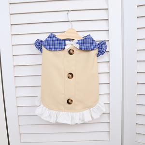 TEMU 1개 영국 대학 스타일 디자인, 발랄하고 귀여운 리본 인형 칼라 퍼프 슬리브 버튼 디자인 드레스, 애완 고양이 및 강아지 실내외 파티 생일 휴일 착용에 적합