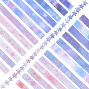 TEMU DIY 공예용 종이 시트 1200개입 팩 - 벚꽃 & 별빛 테마의 별 패턴 24종 양면 스트립, 접기 용으로 미리 재단됨, 파티용, 공예용 (별도용품 불필요)