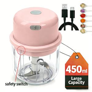 TEMU 1개 450ml 전기 믹서, 미니 푸드 프로세서, 무선 마늘 다지기, USB 충전식 다지기, 날카로운 날 장착, 음식 재료 혼합 및 다지기용, 휴대용으로 야외에서도 사용 가능