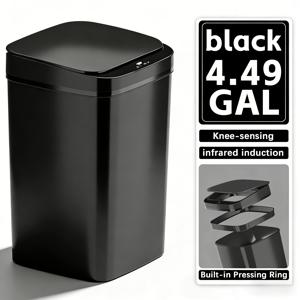 TEMU 4.96GAL/3.96GAL 스마트 센서 휴지통, 무릎 및 손 듀얼 모션 센서, 터치리스 자동, 저소음 소프트 잠금, 누수 방지, 블랙 화이트 모던 스타일, 사무실 욕실 RV용, AA 배터리 2개로 구동(미포함)