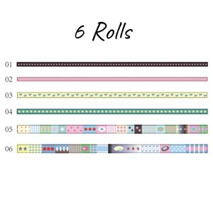 TEMU 6롤 와시 테이프 세트 | 다이어리 장식 테이프, 레이스 스티커 롤, 플래너 콜라주 용품, 감성적인 문구류 시리즈, 다양한 색상, 무광 엔드