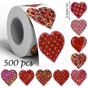 TEMU 롤당 500개 스티커, 레드 레이저 하트 스티커, 1인치, 8가지 디자인, 발렌타인데이, 생일, 결혼식, 축제 파티 선물 포장, 창의적인 다이어리 소재, 핸드메이드 선물, 봉투 봉인에 적합