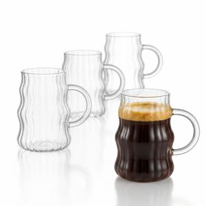 TEMU 2/4개입 - 520ml - 고 붕규산 유리 커피 컵, 단열 유리 커피 컵, 컵 4개 세트, 라떼 커피 컵, 아메리카노, 카푸치노, 티백, 투명 유리 컵