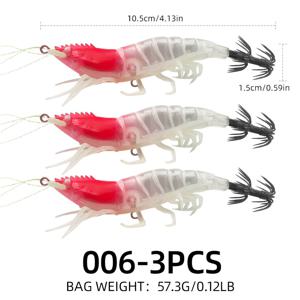 TEMU 야광 EGI 오징어 징크기개, 3D 야광 나무새우 루어와 우산 훅 포함, 야간 낚시용 인조새우 미끼, 오징어, 문어, 청어장어용
