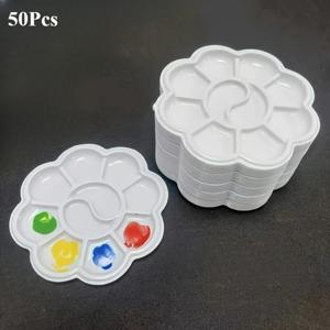 TEMU 50개/봉투 3.15인치 일회용 컬러 팔레트 펜 (페인팅용), 화이트 벚꽃 디자인 플라스틱 팔레트 (미술 용품용), 필수 미술 용품 | 장식 팔레트 | 플라스틱 팔레트, 컬러 팔레트 펜