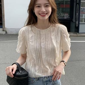 TEMU 디렉셔널 여름 의류 편안한 3D 플리츠 엣지 우아하고 시크한 아름다운 블라우스 탑