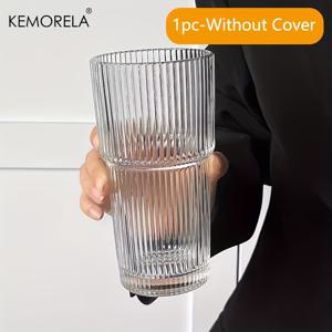 TEMU KEMORELA 1/2개 INS 대용량 세로 줄무늬 유리컵 (뚜껑 있음/없음), 차가운 음료컵, 주스 커피컵, 물컵