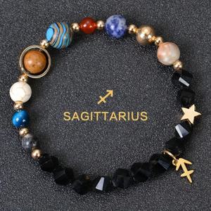 TEMU 1개 우주 은하 팔 행성 12 별자리 블랙 컷 스톤 시리즈 여성용 팔찌 태양계 팔찌 천칭자리 궁수자리 조디악 펜던트 팔찌 데이 쥬얼리 커플 선물