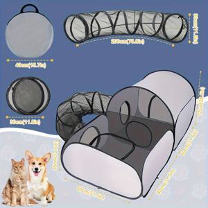 TEMU 3-In-1 고양이 놀이 울타리 (서라운드 터널 포함), 휴대용 고양이 및 강아지 놀이 펜 (실내 고양이용), 휴대용 가방 포함 야외 고양이 텐트, 강아지/아기 고양이/작은 동물용 고양이 울타리 텐트 하우스
