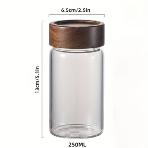 TEMU 1개 소형 나무 병 250ml 고 붕규산 유리 가정용 주방 보관 병 견과류 커피 원두 밀폐 병 사탕 커피 분말 다용도 보관 용기