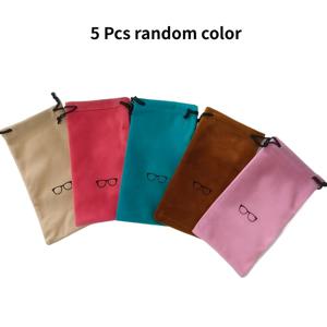 TEMU 부드러운 벨벳 안경 가방 5개 세트, 패셔너블한 드로스트링 돋보기 안경 파우치 커버, 휴대용 안경 케이스 홀더 (색상 랜덤 혼합)