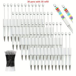 TEMU 60개입 백투스쿨 페스티벌 블랙 플라스틱 비즈 펜 세트, 블랙 잉크 펜 리필, DIY 창의적인 비즈 펜 만들기 과정