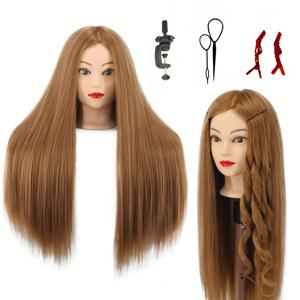 TEMU 인체 모형 헤어, 고온 26-28인치 미인 인체 모형 헤어 스타일링 및 미용 연습 훈련 인형 머리 교육용, 클램프 및 도구 포함