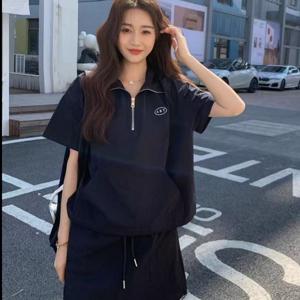 2026 여름 신상 스포츠웨어 수트 여성용 루즈핏 슬림핏 하프집업 반팔 반치마 캐주얼 투피스 세트